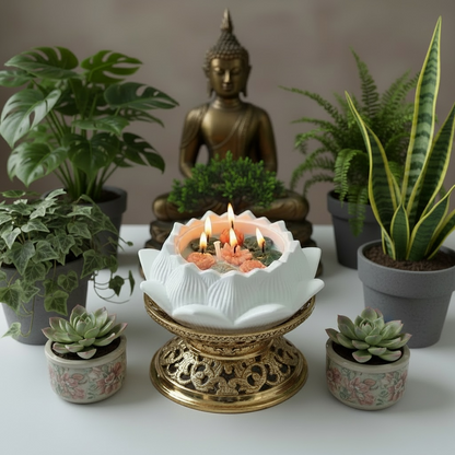 Lotus Candle Set | Soy Wax Blend with Refillable Top-Ups