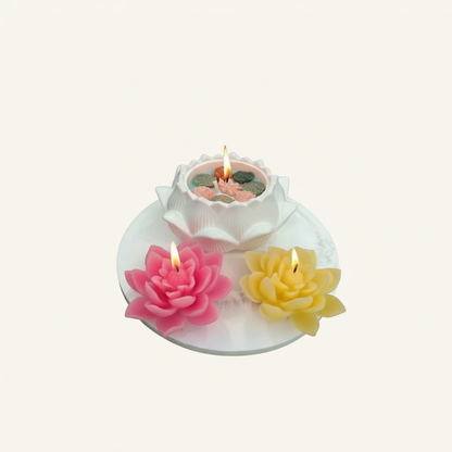 Lotus Candle Set | Soy Wax Blend with Refillable Top-Ups