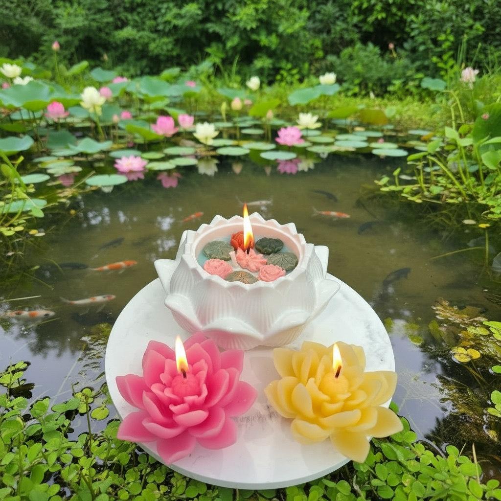 Lotus Candle Set | Soy Wax Blend with Refillable Top-Ups